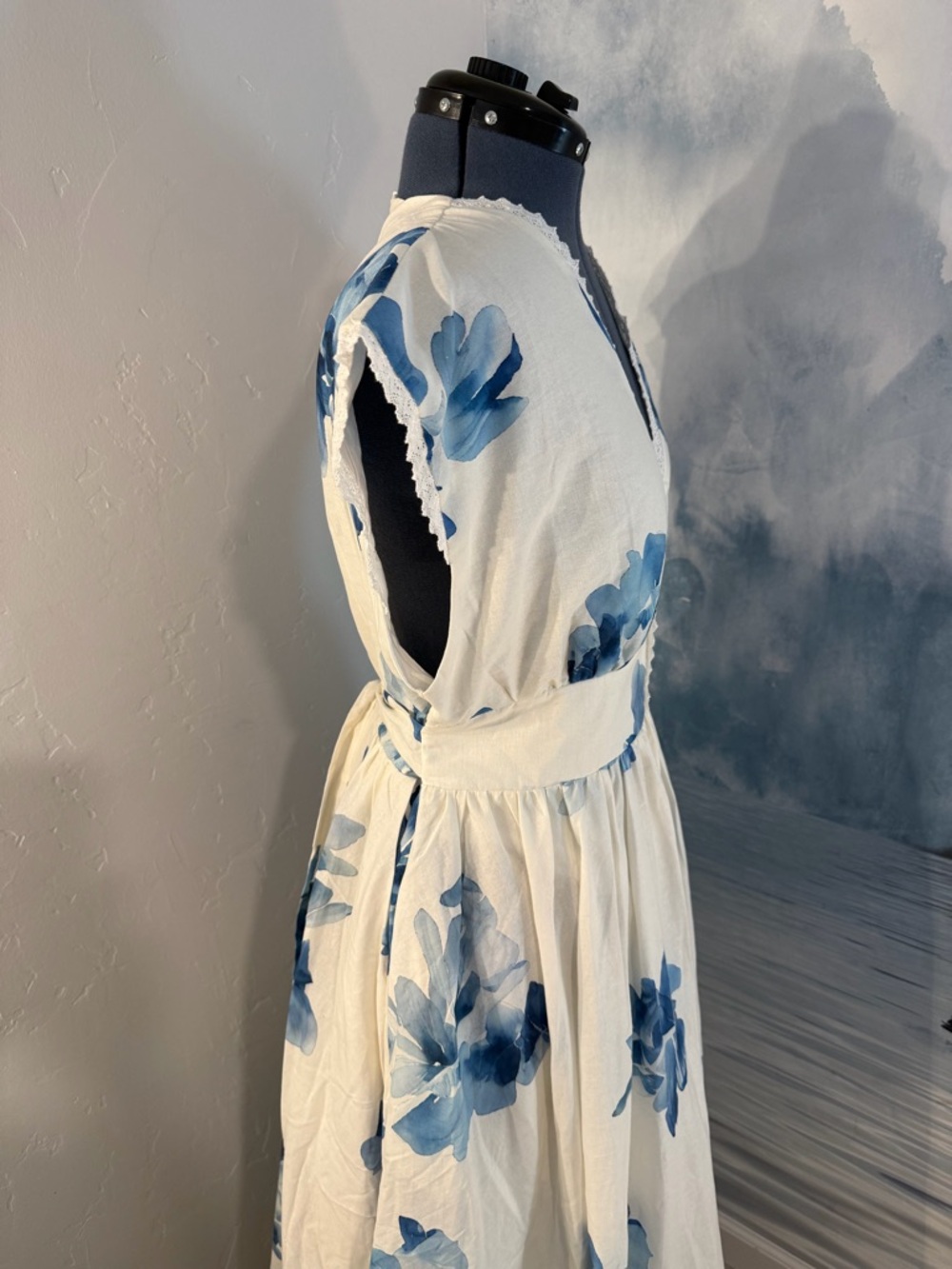 White Maxi Dress with Blue Floral Print #148 - Picture 5 of 10